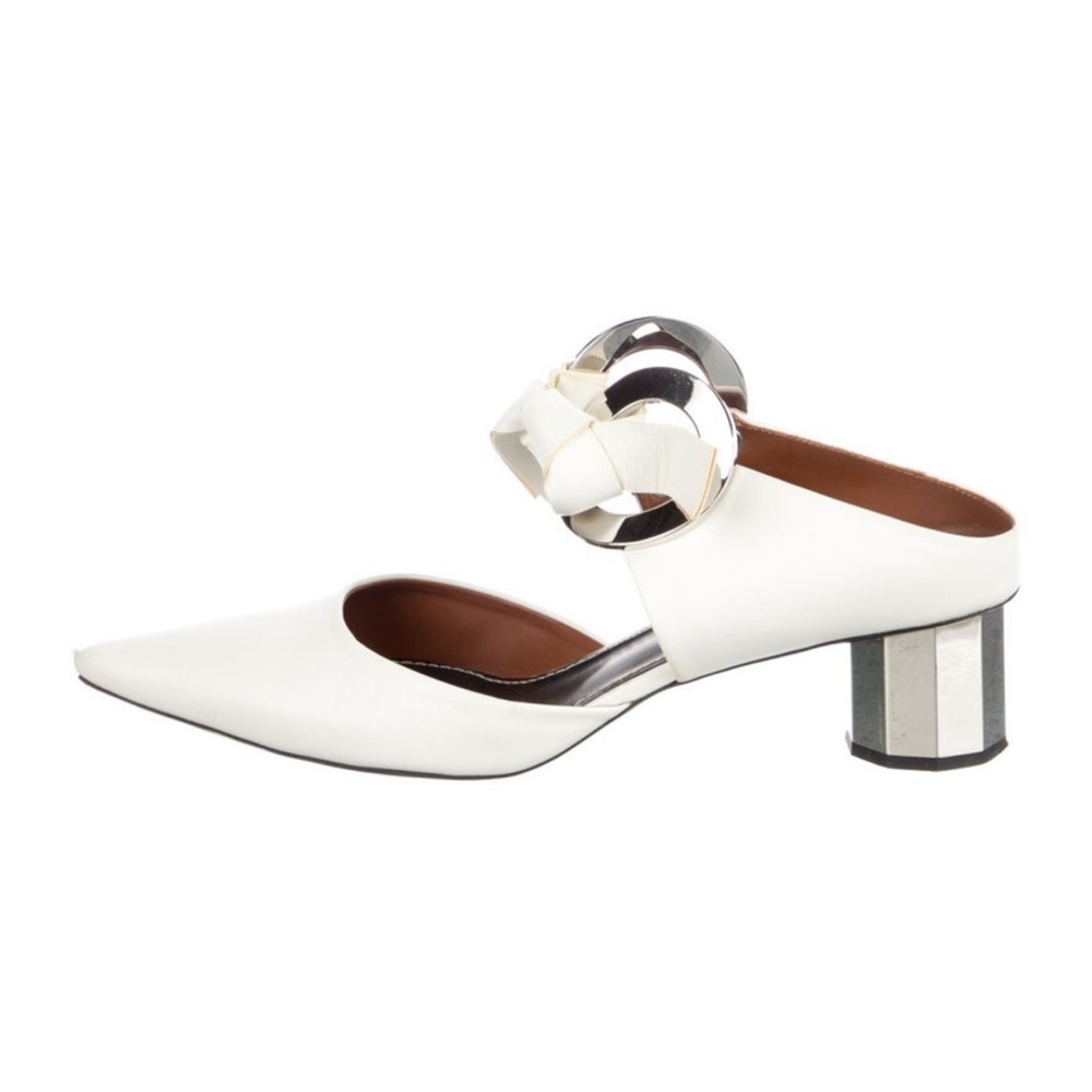 Proenza Schouler White Pointed Mule with Silver Buckle